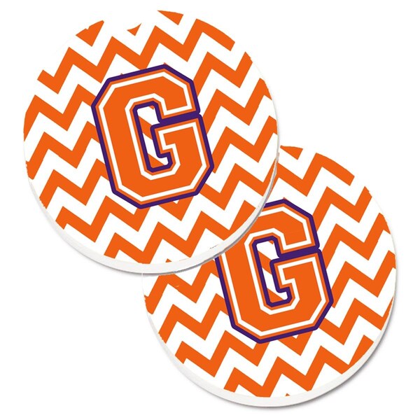 Carolines Treasures Letter G Chevron Orange and Regalia Cup Holder Car Coaster, PK2 CJ1062-GCARC - main